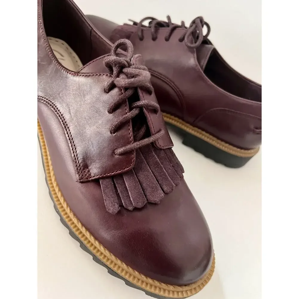 Clarks Griffin Mabel Oxblood Leather Kiltie Oxford Women's 7M Lug Sole NWOB